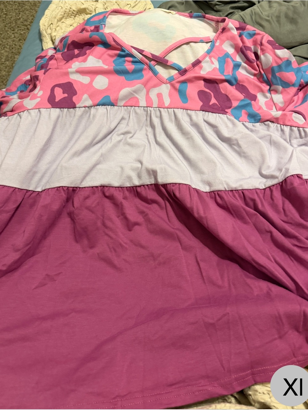 Tiered V-Neck Women's Blouse in Pink and Lavender